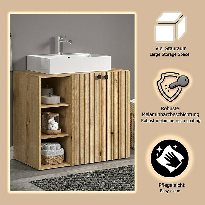 Trendteam Niklas Badmöbel-Set (90 cm, Evoke Eiche, Strukturiert, Breite Waschbecken: 60 cm) | BAUHAUS
