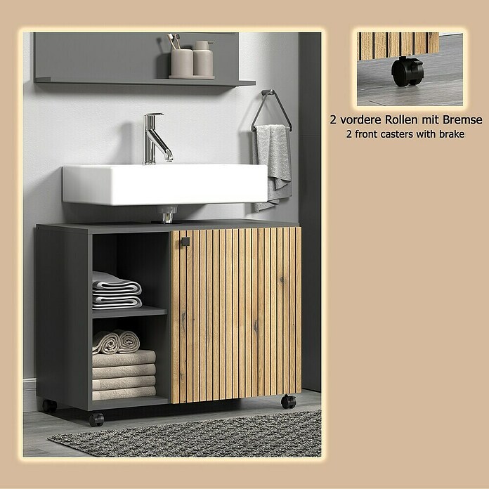 Trendteam Niklas Waschtischunterschrank (B x T x H: 80 x 42 x 64 cm, Evoke Eiche/Anthrazit, Strukturiert) | BAUHAUS