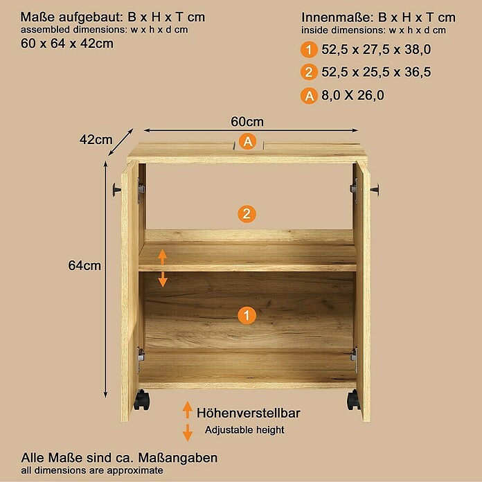 Trendteam Niklas Waschtischunterschrank (B x T x H: 60 x 42 x 64 cm, Evoke Eiche, Strukturiert) | BAUHAUS