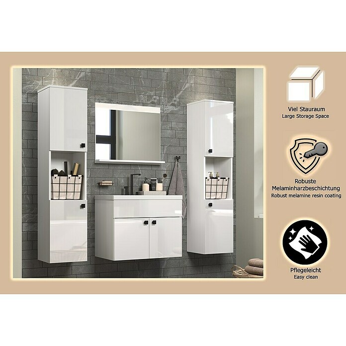 Trendteam Badmöbel-Set Haven (Gesamtbreite Badmöbel: 163 cm, Weiß, Glänzend, 5 -tlg.) | BAUHAUS