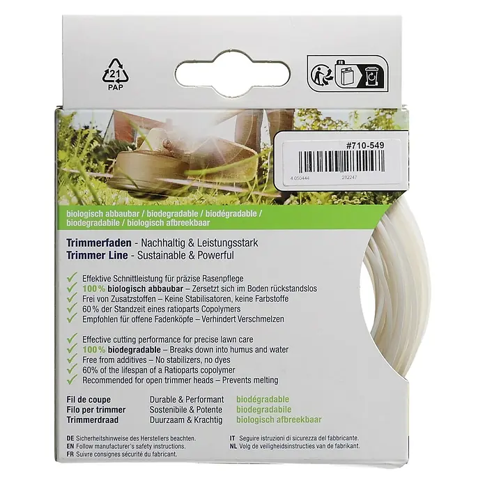 Xervex Trimmerfaden ECOline F3.1 - Fadenlänge: 10 m, Fadenstärke: 1,6 mm - Verpackung mit weißer biologisch abbaubarer Trimmerfaden für Rasenpflege, nachhaltig und leistungsstark.