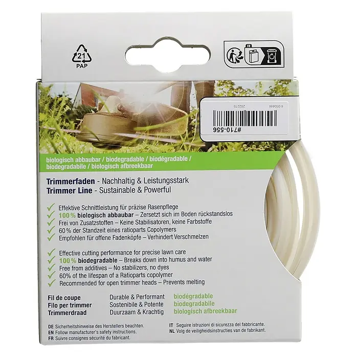 Xervex Trimmerfaden ECOline F3.4 - Fadenlänge: 10 m, Fadenstärke: 2,7 mm - Weiß-grüne Verpackung für biologisch abbaubaren Trimmerfaden, mit sichtbarem hellem Faden. Nachhaltiges und leistungsstarkes Gartenzubehör.