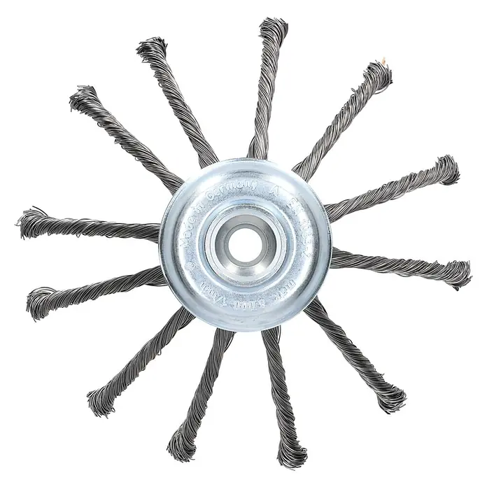 Xervex Rasentrimmeraufsatz Z 6.0 - Universell verwendbar für 20.0 und 25.4 mm Aufnahme, Durchmesser: 175 mm - Silbernes Drahtbürstenrad mit gedrehten Stahlborsten, für Elektrowerkzeuge.