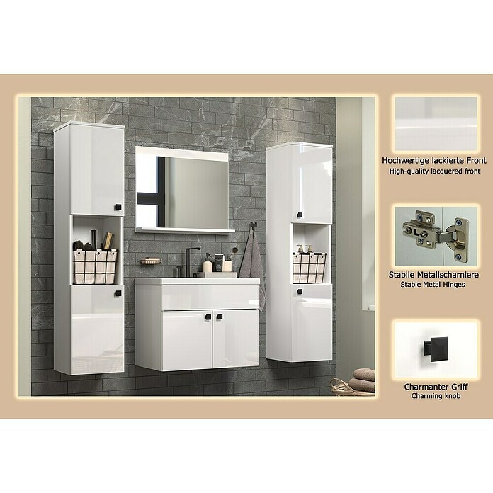 Trendteam Badmöbel-Set Haven (Gesamtbreite Badmöbel: 163 cm, Weiß, Glänzend, 5 -tlg.) | BAUHAUS