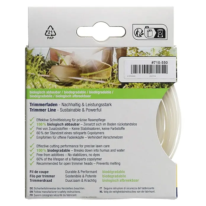 Xervex Trimmerfaden ECOline F3.2 - Fadenlänge: 10 m, Fadenstärke: 2 mm - Weiße Kartonverpackung für beigen, biologisch abbaubaren Trimmerfaden.