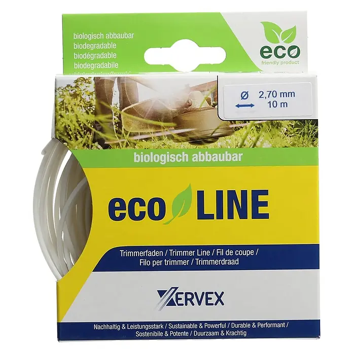Xervex Trimmerfaden ECOline F3.4 - Fadenlänge: 10 m, Fadenstärke: 2,7 mm - Weiße, biologisch abbaubare Trimmerfäden, 2,70 mm Durchmesser und 10 m Länge, in 'eco LINE'-Verpackung.