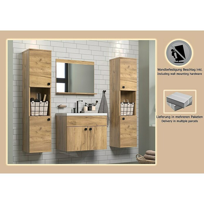 Trendteam Badmöbel-Set Haven (Gesamtbreite Badmöbel: 163 cm, Eiche Kraft Gold, Matt, 5 -tlg.) | BAUHAUS