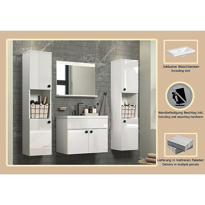 Trendteam Badmöbel-Set Haven (Gesamtbreite Badmöbel: 163 cm, Weiß, Glänzend, 5 -tlg.) | BAUHAUS