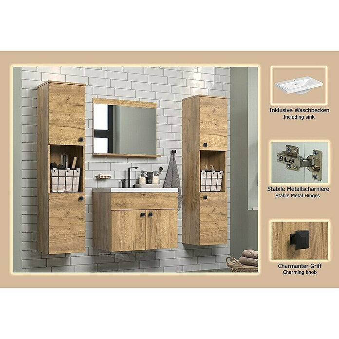 Trendteam Badmöbel-Set Haven (Gesamtbreite Badmöbel: 163 cm, Eiche Kraft Gold, Matt, 5 -tlg.) | BAUHAUS