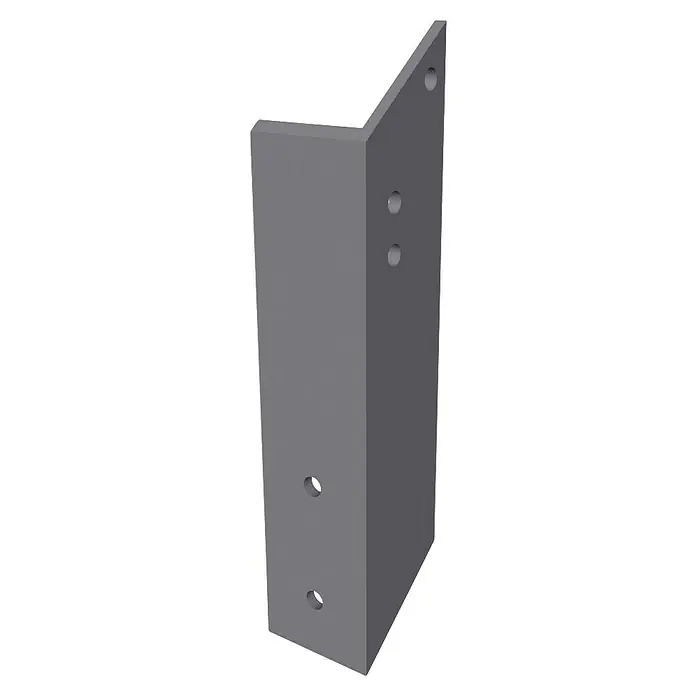 Spettmann Dachsparrenadapter - Links, 80 x 80 x 332 mm, Passend für: Spettmann offene Gelenkarm-, Halbkassetten- und Vollkassettenmarkisen - Graue, abgewinkelte Metallhalterung mit schräger Oberkante und mehreren runden Befestigungslöchern.