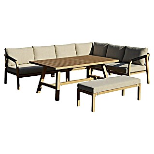 Sunfun Conjunto de muebles Monti (6 pzs., Aluminio con transferencia térmica de teca/Poliéster, Marrón/Gris)