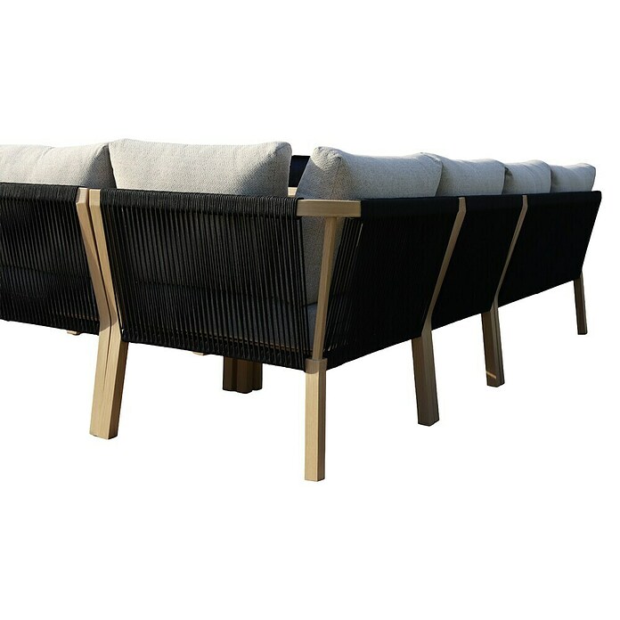 Sunfun Conjunto de muebles Monti (6 pzs., Aluminio con transferencia térmica de teca/Poliéster, Marrón/Gris) | BAUHAUS