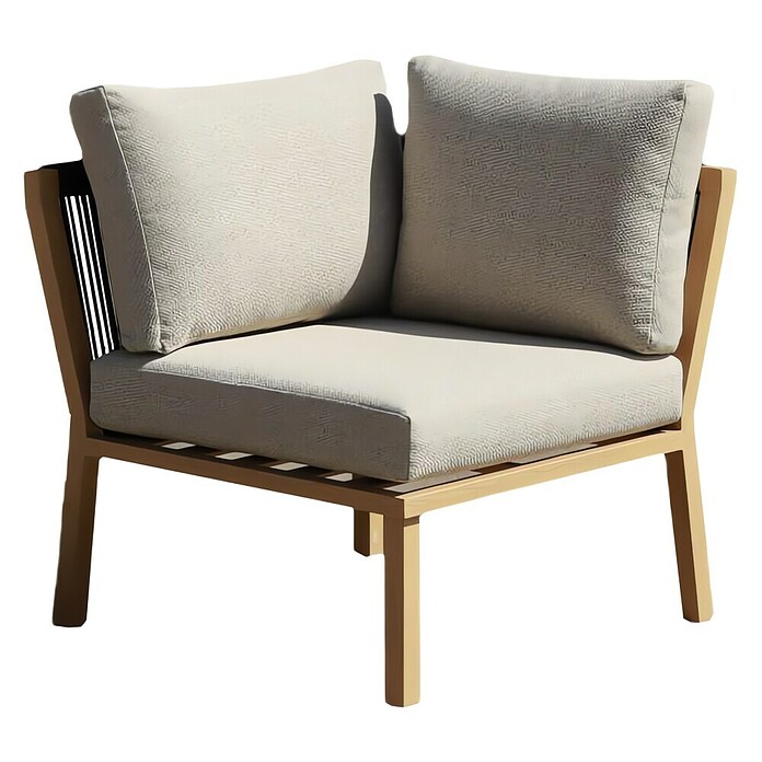 Sunfun Conjunto de muebles Monti (6 pzs., Aluminio con transferencia térmica de teca/Poliéster, Marrón/Gris) | BAUHAUS