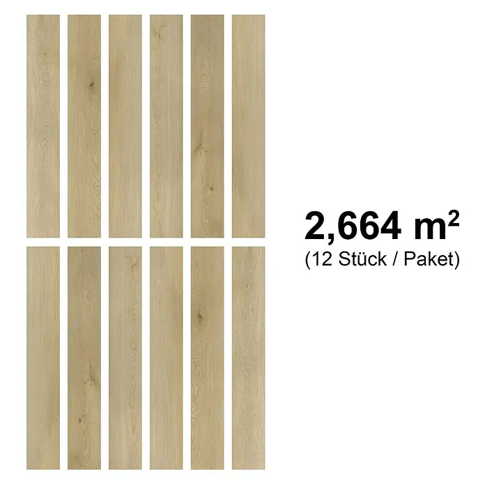 b!design Vinylboden SPC - Eiche Rothorn, Landhausdiele, 1.220 x 182 x 4,3 mm - Helle Holz-Bodenplanken, 2,664 m² (12 Stück/Paket).