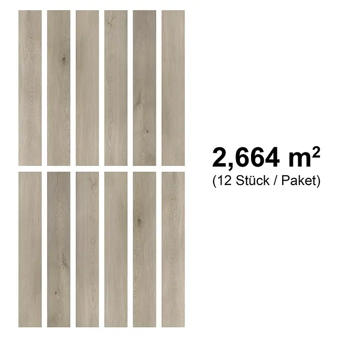b!design Vinylboden SPC - Eiche Brunni, Landhausdiele, 1.220 x 182 x 4,3 mm - Helle, holzgemusterte Dielen, 12 Stück für 2,664 m² Bodenfläche.