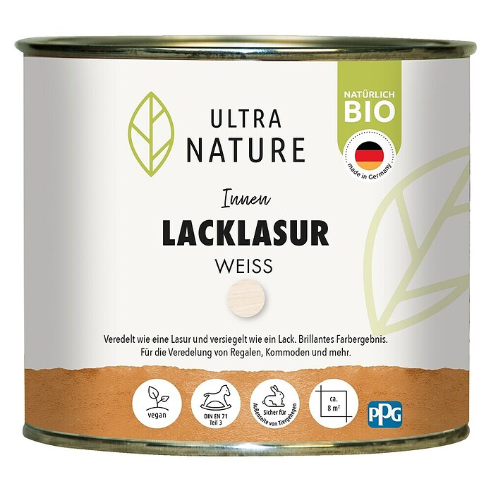 Ultra Nature BIO Lacklasur (Weiß, 375 ml, Seidenglänzend) | BAUHAUS