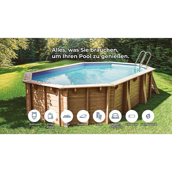 Gre Piscina de madera Bambú 2 (L x An x Al: 535 x 355 x 136 cm, 20.890 l, Natural) | BAUHAUS