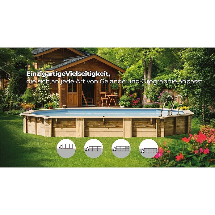Gre Piscina de madera Bambú 2 (L x An x Al: 535 x 355 x 136 cm, 20.890 l, Natural) | BAUHAUS