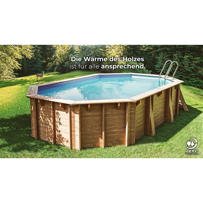 Gre Piscina de madera Bambú 2 (L x An x Al: 535 x 355 x 136 cm, 20.890 l, Natural) | BAUHAUS