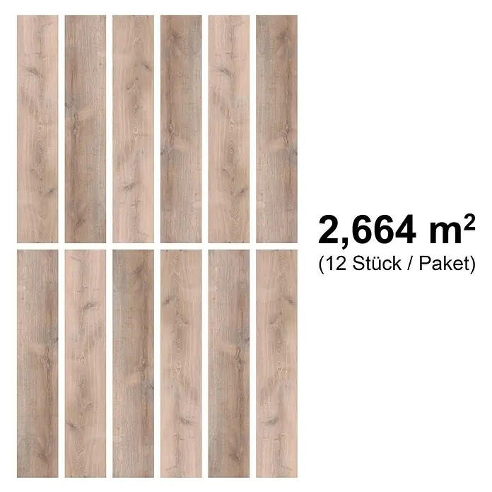 b!design Vinylboden SPC - Western Eiche, Landhausdiele, 1.220 x 182 x 4,3 mm - Helle braune Holzfußbodenbretter, 12 Stück für 2,664 m².