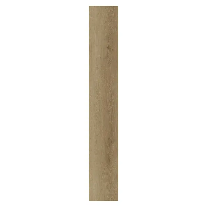 b!design Vinylboden SPC - Eiche Andermatt, 1.220 x 230 x 4,8 mm - Helle braune Holzdiele mit sichtbarer natürlicher Maserung und Wirbelmustern.