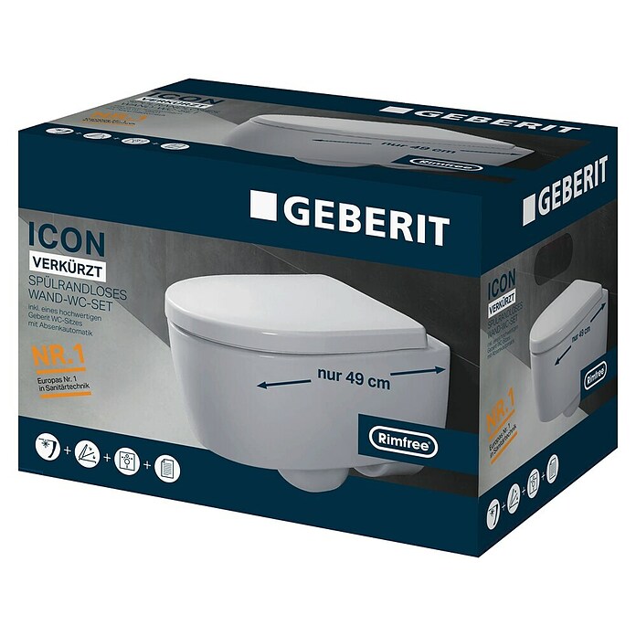Geberit iCon Spülrandloses Wand-WC-Set iCon XS (Mit WC-Sitz, Tiefspüler, Weiß)