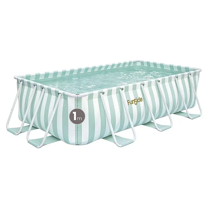 Funsicle Frame-Pool Striped - L x B x H: 400 x 200 x 100 cm, Grün/Weiß, 6.840 l - Rechteckiger Aufstellpool mit hellgrünen und weißen Streifen, gefüllt mit Wasser. Mit 1m Tiefenmarkierung und 'FunSicle' Logo.