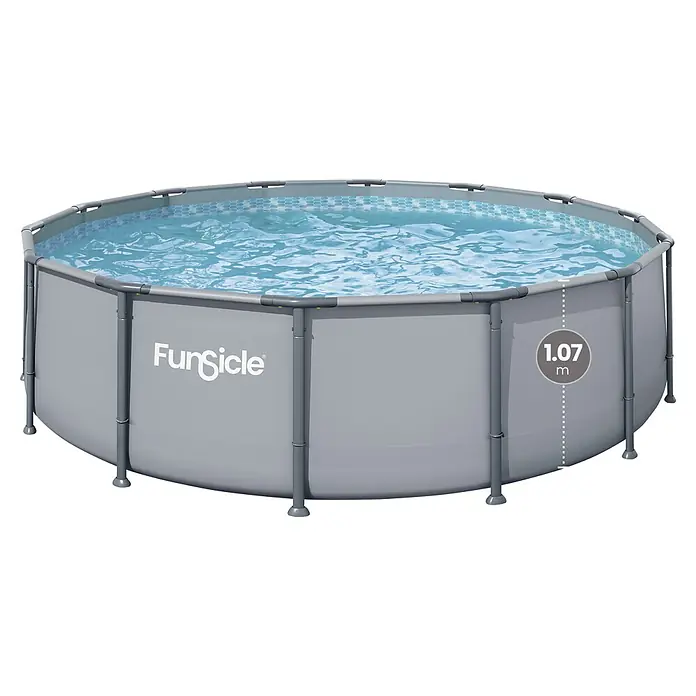 Funsicle Frame-Pool - Ø x H: 427 x 107 cm, Grau, 13.294 l - Grauer Funsicle Aufstellpool mit Metallrahmen, blauem Wasser und 1,07m Tiefe.