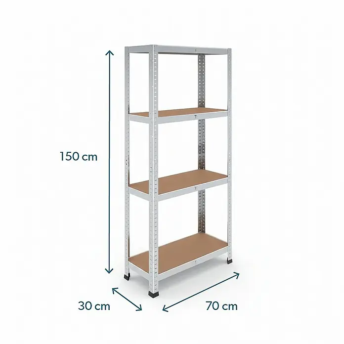 Rackfriends Metallregal - Traglast pro Boden: 75 kg, Anzahl Böden: 4 Stk., Stecken, verzinkt