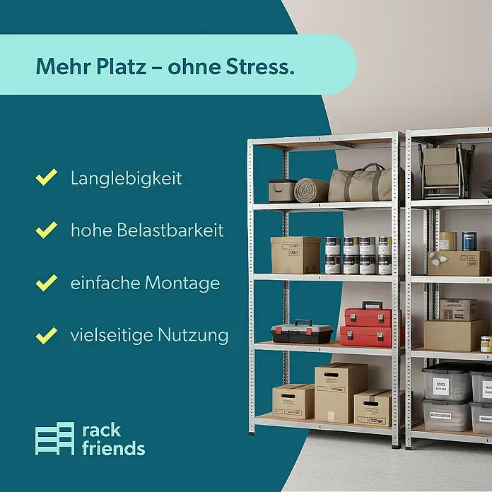 Rackfriends Metallregal - Traglast pro Boden: 75 kg, Anzahl Böden: 4 Stk., Stecken, verzinkt
