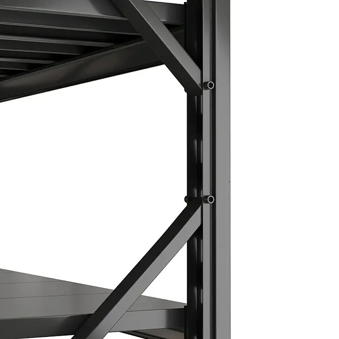 Regalux Metallregal Heavy Duty - H x B x T: 183 x 120 x 60 cm, Traglast pro Boden: 600 kg, Anzahl Böden: 4 Stk., Stecken, Schwarz - Schwarzes Metallregal mit stabilen Trägern und Schrauben für hohe Belastungen.