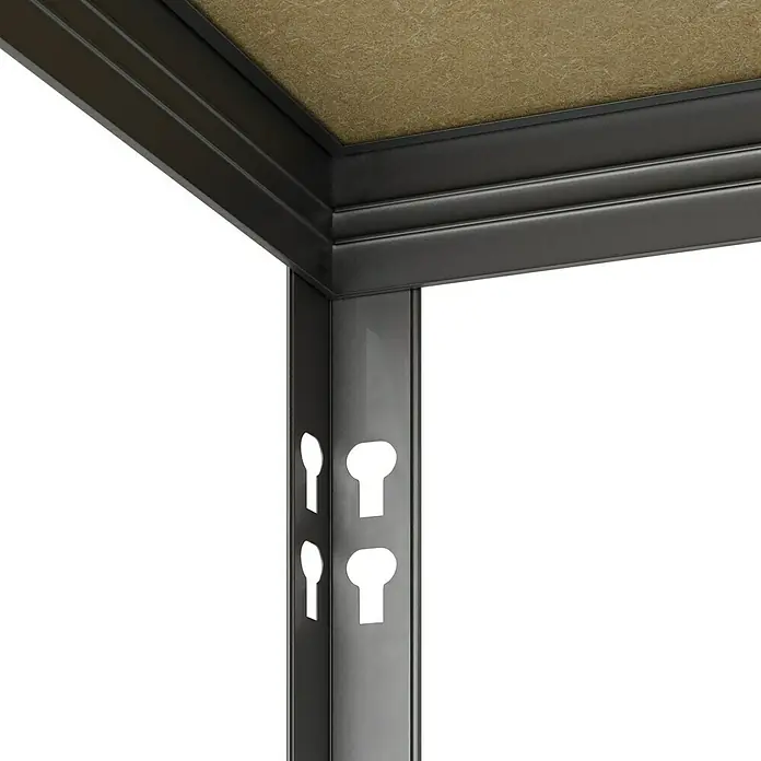Regalux Getränkekistenregal - H x B x T: 133 x 70 x 32,5 cm, Traglast pro Boden: 50 kg, Anzahl Böden: 1 Stk., Stecken, Anthrazit - Dunkelgraue Metalleckverbindung eines Regals mit Schlüssellochschlitzen und hellbrauner, texturierter Oberplatte.