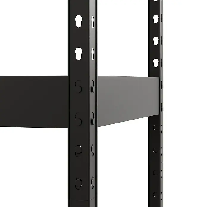 Regalux Schwerlastregal - H x B x T: 180 x 160 x 60 cm, Traglast pro Boden: 280 kg, Anzahl Böden: 4 Stk., Stecken, Schwarz - Schwarzer Metallregalrahmen mit Schlüssellochschlitzen und Querträgerverbindung.