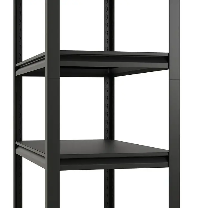 Regalux Metallregal Style M - H x B x T: 175 x 120 x 45 cm, Traglast pro Boden: 150 kg, Anzahl Böden: 5 Stk., Stecken, Schwarz - Schwarzes Metallregal mit verstellbaren Böden zur Aufbewahrung.