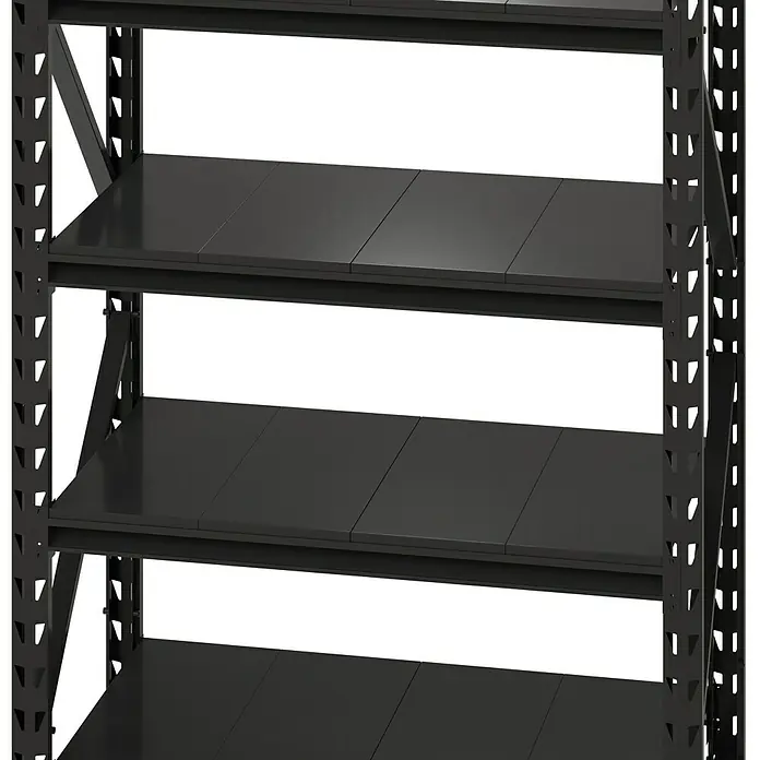 Regalux Metallregal Heavy Duty - H x B x T: 183 x 120 x 60 cm, Traglast pro Boden: 600 kg, Anzahl Böden: 4 Stk., Stecken, Schwarz - Schwarzes Metallregal mit mehreren Ablagen zur Lagerung.