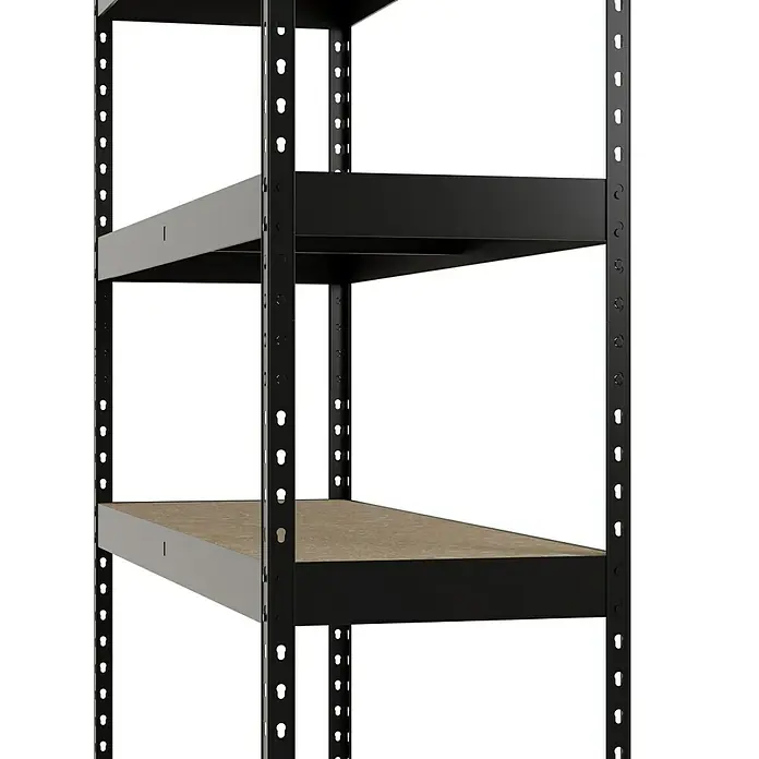 Regalux Schwerlastregal - H x B x T: 180 x 160 x 60 cm, Traglast pro Boden: 280 kg, Anzahl Böden: 4 Stk., Stecken, Schwarz - Schwarzes Metallregal mit verstellbaren hellbraunen Holzablagen.