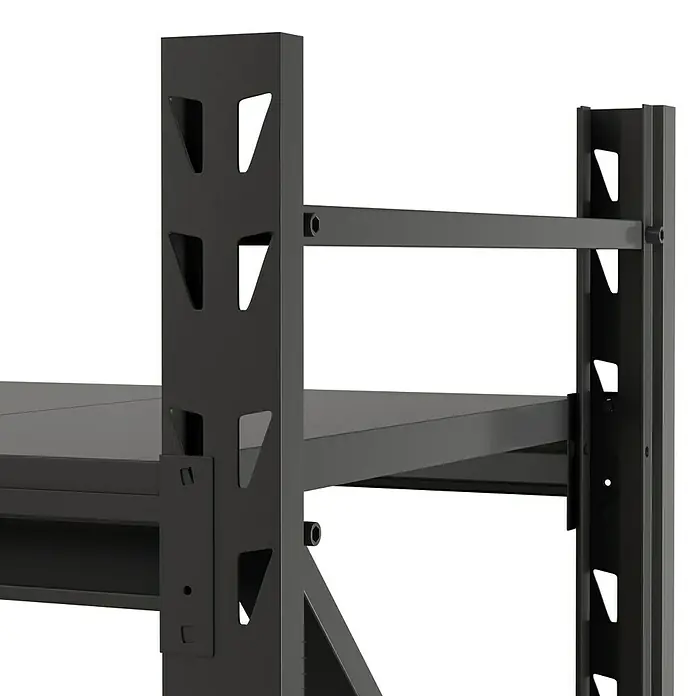 Regalux Metallregal Heavy Duty - H x B x T: 183 x 120 x 60 cm, Traglast pro Boden: 600 kg, Anzahl Böden: 4 Stk., Stecken, Schwarz - Schwarzes Metallregal mit perforierten Ständern und stabilen Regalträgern.