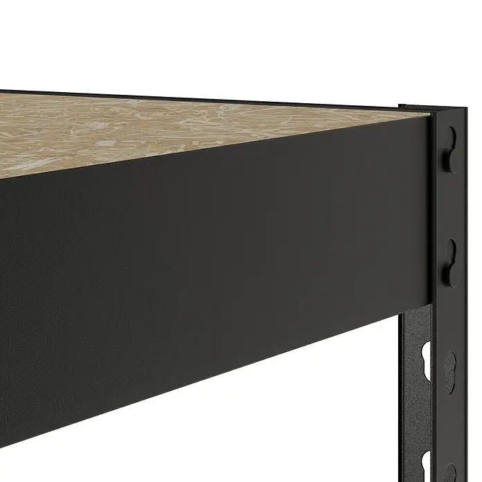 Regalux Schwerlastregal - H x B x T: 180 x 160 x 60 cm, Traglast pro Boden: 280 kg, Anzahl Böden: 4 Stk., Stecken, Schwarz - Dunkelgraues Metallregal mit heller OSB-Ablage.