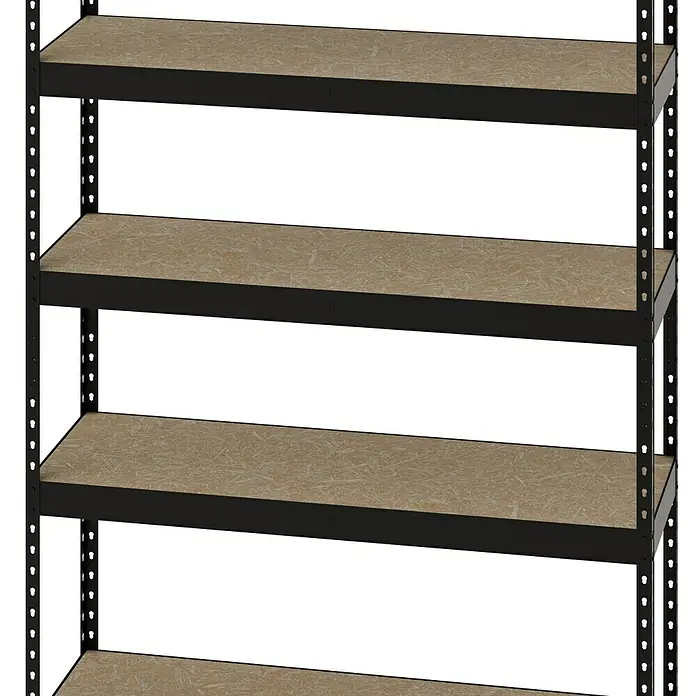 Regalux Schwerlastregal - H x B x T: 180 x 160 x 60 cm, Traglast pro Boden: 280 kg, Anzahl Böden: 4 Stk., Stecken, Schwarz - Schwerlastregal aus schwarzem Metall mit mehreren Regalböden aus OSB-Platten.