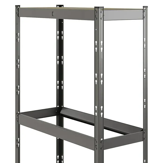 Regalux Metallregal - H x B x T: 180 x 93 x 40 cm, Traglast pro Boden: 175 kg, Anzahl Böden: 5 Stk., Stecken - Graues Metallregal mit oberer Holzablage.