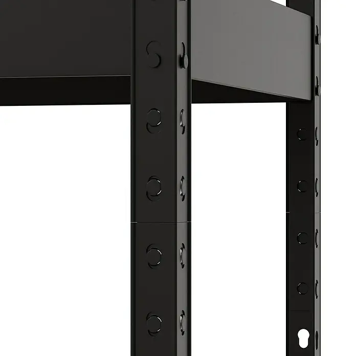 Regalux Schwerlastregal - H x B x T: 180 x 160 x 60 cm, Traglast pro Boden: 280 kg, Anzahl Böden: 4 Stk., Stecken, Schwarz - Dunkelgrauer, strukturierter Metallregalpfosten und -träger mit Verbindungspunkten.