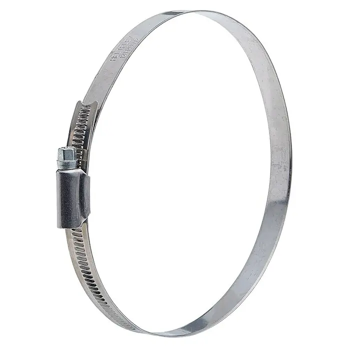 Schlauchschelle W4 - Spannbereich: 40 mm - 60 mm, 9 mm, Edelstahl - Silberne verstellbare Schlauchschelle aus Metall mit Schneckengetriebe.