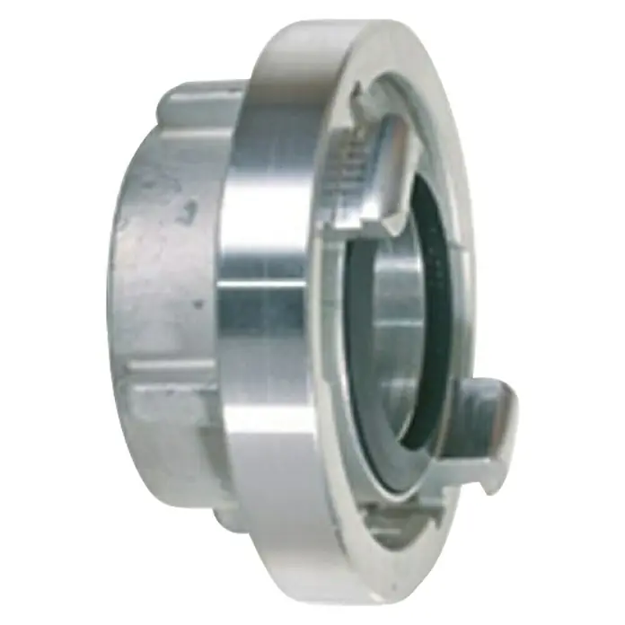 Storz-Kupplung Typ C - Aluminium, 38 mm 1 ½″ (Innengewinde) - Silberne Metall-Schnellkupplung für Feuerwehrschläuche mit schwarzer Dichtung.