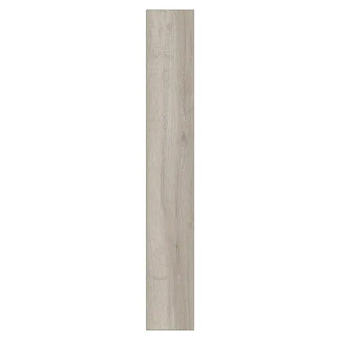 Laminado Rockford - 1.288 x 195 x 8 mm, Gris, AC4 - Tabla de madera beige clara con veta visible, apta para suelos o paneles.