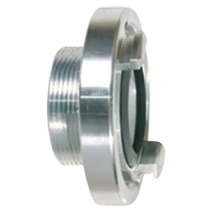 Storz-Kupplung Typ C - Aluminium, 38 mm 1 ½″ (Außengewinde) - Silberfarbener Metall-Schlauchadapter/Kupplung mit Außengewinde und Schnellverschlusskupplung mit schwarzer Dichtung.