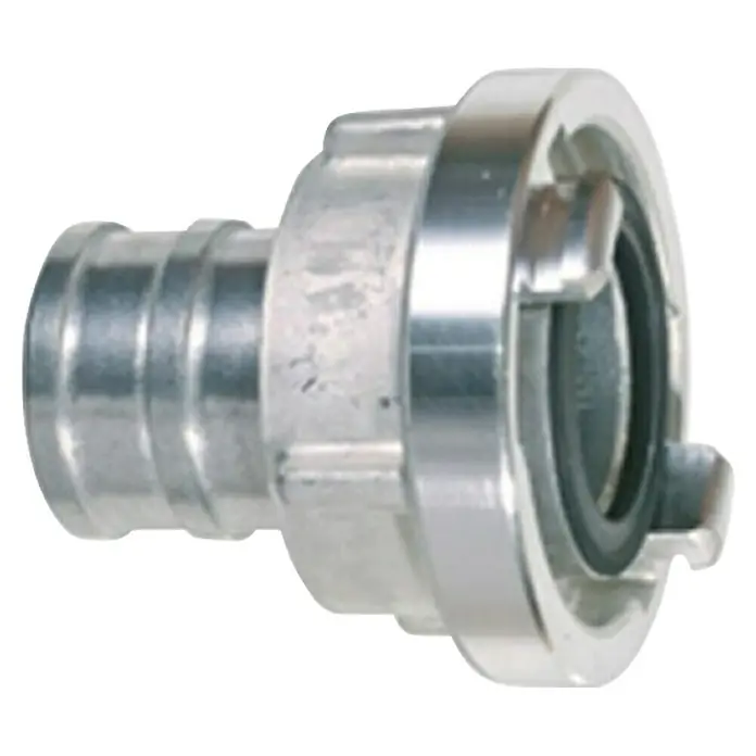 Storz-Kupplung Typ C - Auf 50 mm Stutzen, Aluminium - Silberne Metall-Schlauchkupplung mit Tülle und Schnellverschluss.