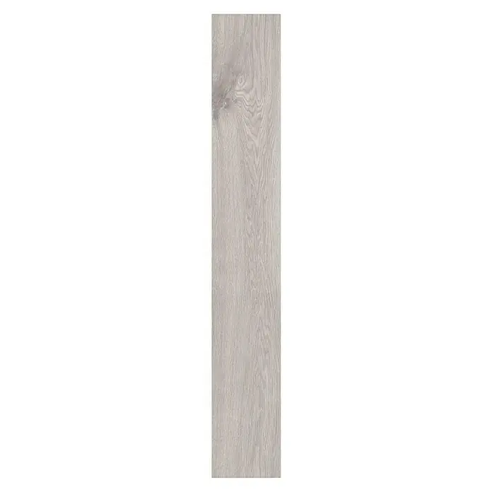 Laminado Valkyrie - 1.285 x 192 x 8 mm, Gris, AC4 - Textura de madera gris claro con veta prominente.