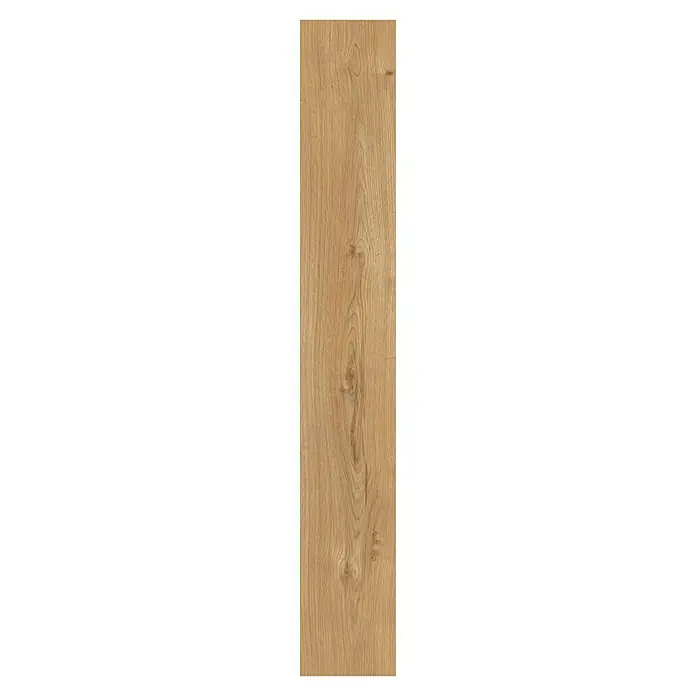 Laminado Sherwood - 1.288 x 195 x 8 mm, Marrón, AC4 - Tabla de suelo de madera marrón claro con veta natural y nudos.