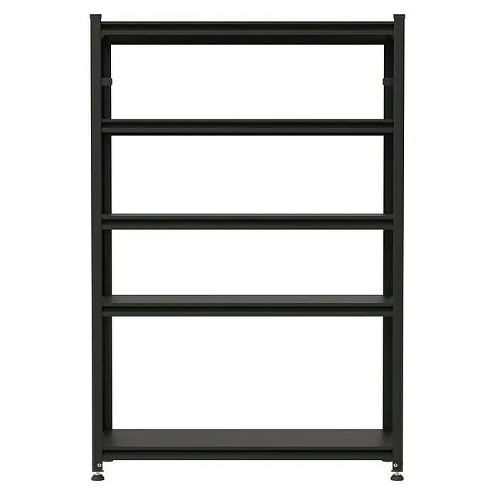 Regalux Metallregal Style M - H x B x T: 175 x 120 x 45 cm, Traglast pro Boden: 150 kg, Anzahl Böden: 5 Stk., Stecken, Schwarz - Schwarzes Metallregal mit fünf verstellbaren Böden und Nivellierfüßen.