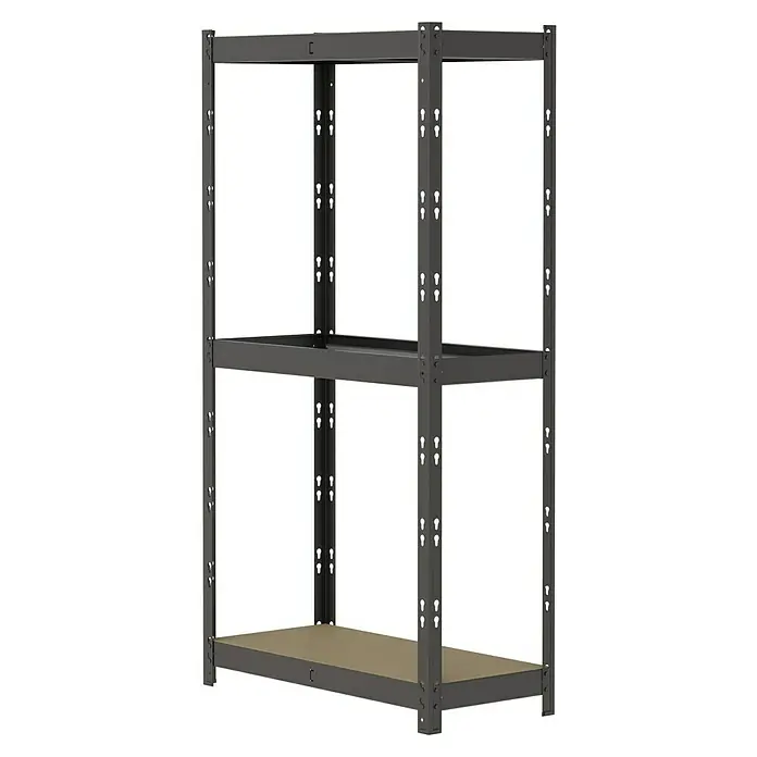 Regalux Getränkekistenregal - H x B x T: 133 x 70 x 32,5 cm, Traglast pro Boden: 50 kg, Anzahl Böden: 1 Stk., Stecken, Anthrazit - Dunkelgraues Metallregal mit einem hellbraunen Holz-Unterboden und zwei leeren Fächern.
